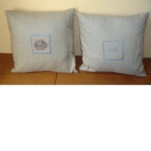 Pottery Barn PAIR Linen NEST pillows Bird's nest, Spring, Home Decor 10" square